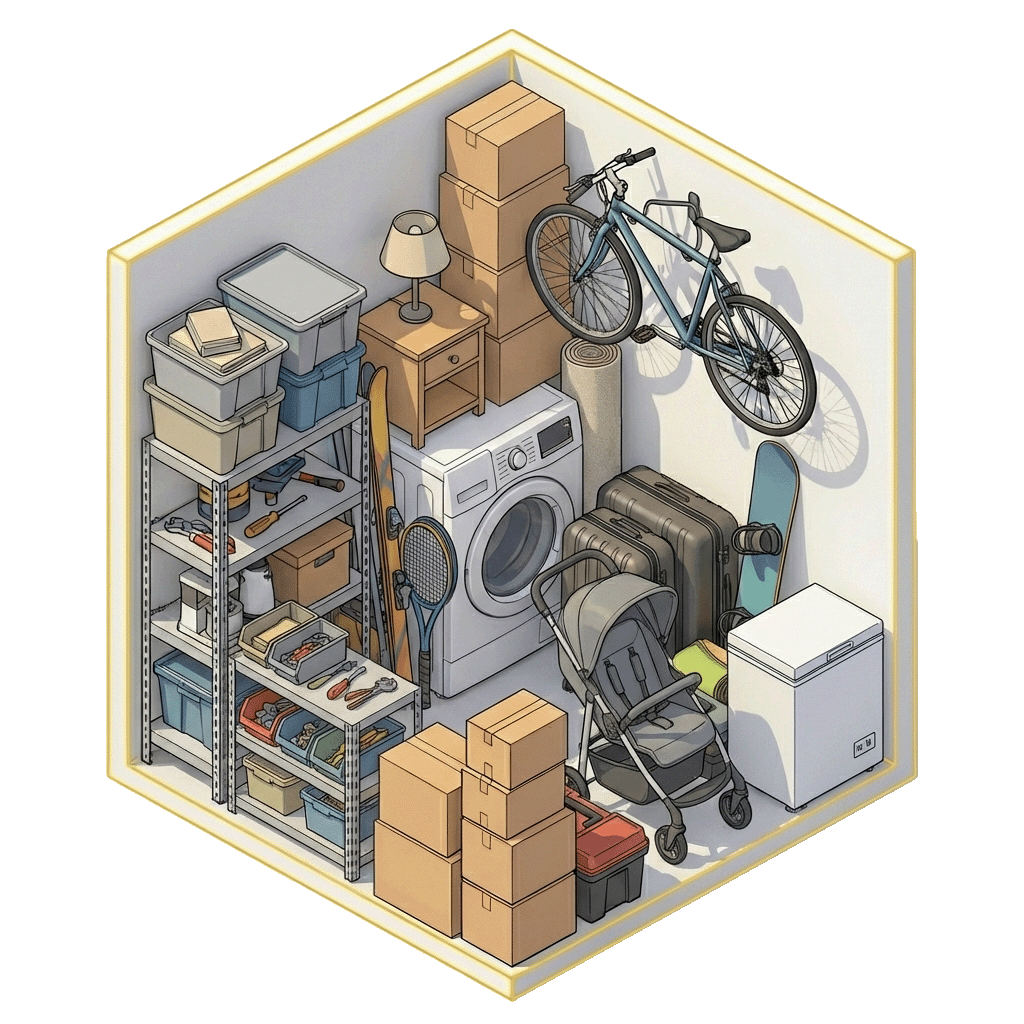 Изометрическое изображение склада 3м² с вещами